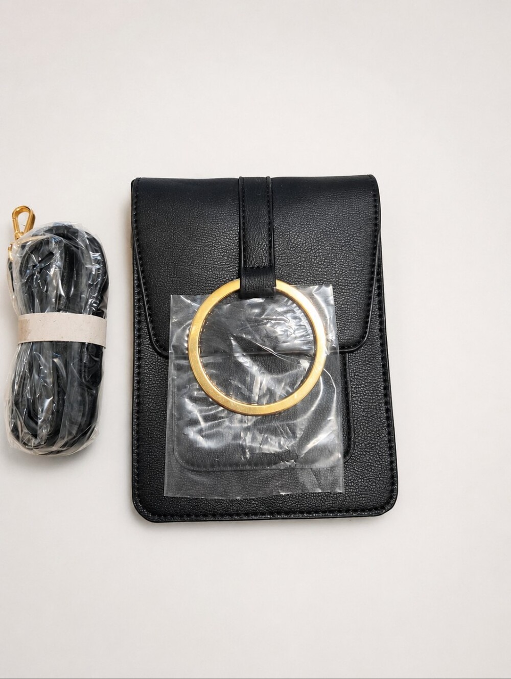 NWT Brentano Black Phone Crossbody Bag Gold Ring
